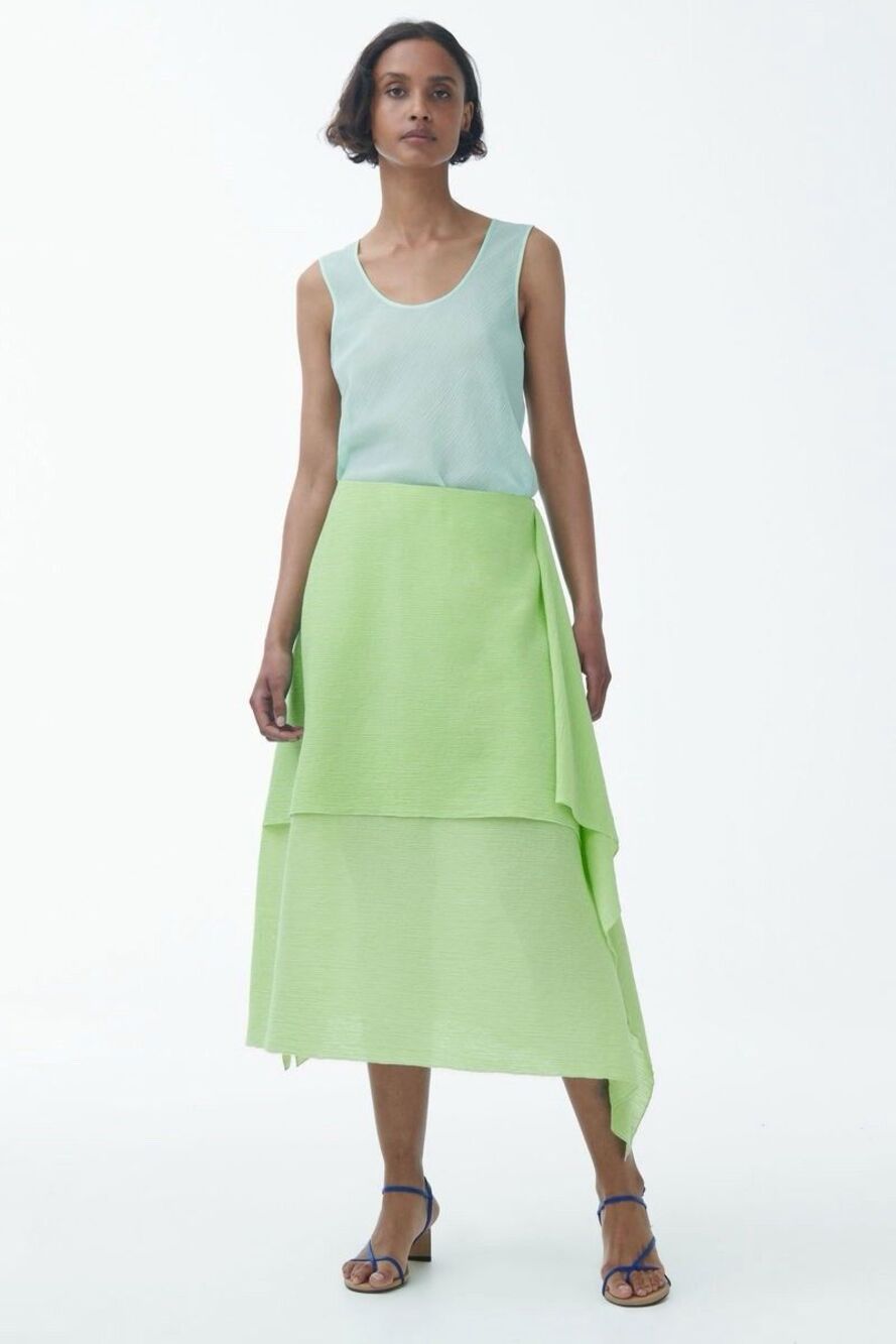 COS Green Coated Pleated Knee Length Skirt Polyethylene Cotton Lined Button 4